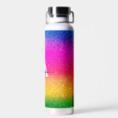 ピンクイエローグリーンレインボーグリッターモノグラム ウォーターボトル (背面)