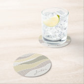 ピンクイエローグリーン曲線ストライプ抽象芸術波名 ラウンドペーパーコースター (インサイチュ)