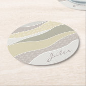 ピンクイエローグリーン曲線ストライプ抽象芸術波名 ラウンドペーパーコースター (アングル)