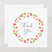 ピンクイエローグリーン水カラーフローラリース サンキューカード (正面/裏面)