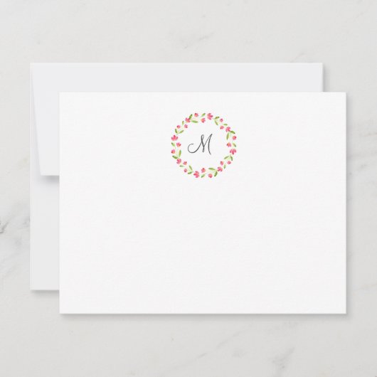 ピンクイエローグリーン水カラーフローラリース ノートカード (正面)