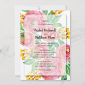 ピンクイエローコーラルウォーター色のフローラ結婚ズ 招待状 (正面)