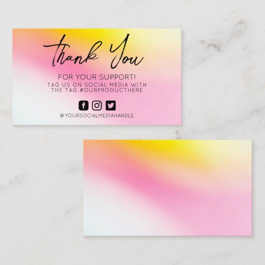 ピンクイエローサンキューお洒落ビジネスカード 名刺 (正面/裏面)