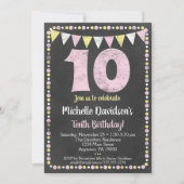 ピンクイエローシャルボード10誕生日招待状 招待状 (正面)