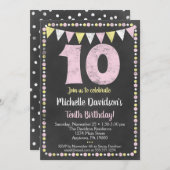 ピンクイエローシャルボード10誕生日招待状 招待状 (正面/裏面)