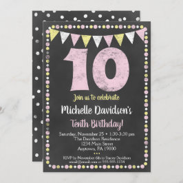 ピンクイエローシャルボード10誕生日招待状 招待状