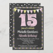 ピンクイエローシャルボード15誕生日招待状 招待状 (正面/裏面)