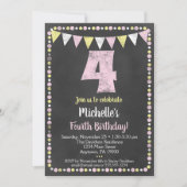 ピンクイエローシャルボード4th誕生日招待状 招待状 (正面)