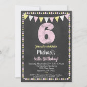 ピンクイエローシャルボード6th誕生日招待状 招待状 (正面)