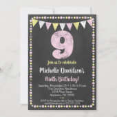 ピンクイエローシャルボード9th誕生日招待状 招待状 (正面)