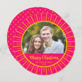 ピンクイエロースターバストメリークリスマスフォト シーズンカード (正面/裏面)