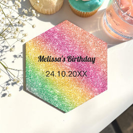 ピンクイエロースパークル誕生日パーティー ペーパーコースター