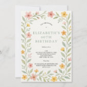 ピンクイエローセージ緑フローラ水彩60th 招待状 (正面)