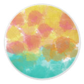 ピンクイエローターコイズ水彩チャーム セラミックノブ (正面)