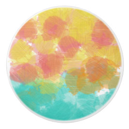 ピンクイエローターコイズ水彩チャーム セラミックノブ