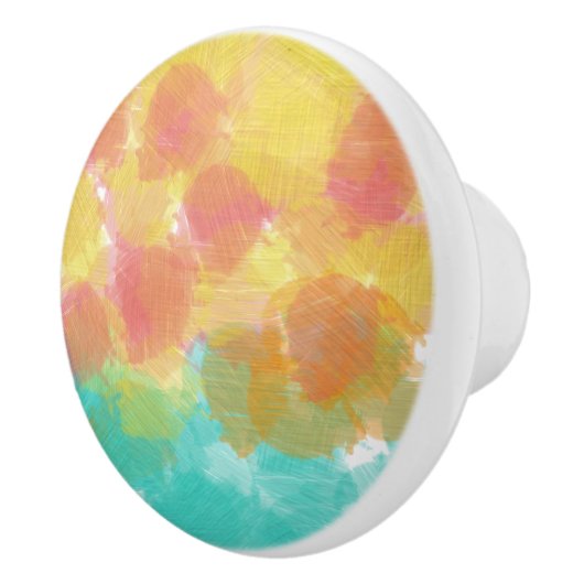 ピンクイエローターコイズ水彩チャーム セラミックノブ (右)