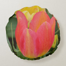 ピンクイエローチューリップラウンドピロー ラウンドクッション