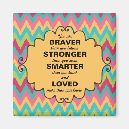 ピンクイエローティール(緑がかった色)グリーンシェブロン勇気付けられる マグネット (正面)