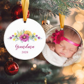 ピンクイエローデイジーフローラ新しいおばあちゃんフォトセラミック セラミックオーナメント