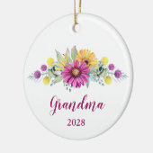ピンクイエローデイジーフローラ新しいおばあちゃんフォトセラミック セラミックオーナメント (左)
