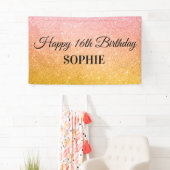 ピンクイエローバースデーパーティーグリッター 横断幕 (インサイチュ)