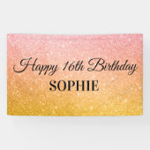 ピンクイエローバースデーパーティーグリッター 横断幕 (横)