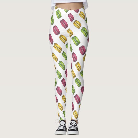 ピンクイエローパステルフランスのマカロンマカロンクッキー レギンス (正面)