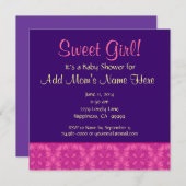 ピンクイエローパープルスイートガールベビーシャワーM0915 招待状 (正面/裏面)