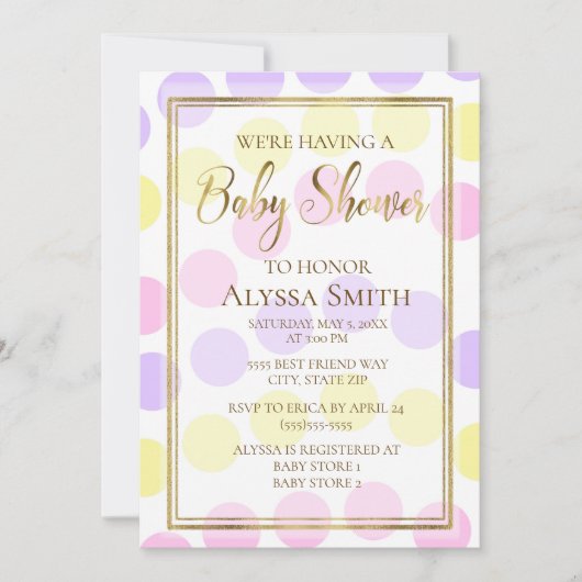 ピンクイエローパープルパステルガールシャワー招待状 招待状 (正面)