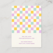 ピンクイエローパープルブルーチェッカーボードイヤリングカード 名刺 (裏面)