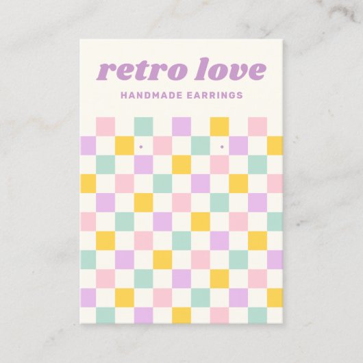 ピンクイエローパープルブルーチェッカーボードイヤリングカード 名刺 (正面)