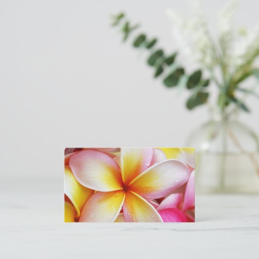ピンクイエローパープルプルメリアフランギパニフラワーズ 名刺 (スタンド正面)