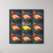 ピンクイエローフラミンゴ鳥の写真パターンあえて引用文 キャンバスプリント (正面)