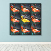 ピンクイエローフラミンゴ鳥の写真パターンあえて引用文 キャンバスプリント (インサイチュ (ウッドフロア))