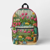 ピンクイエローフラワーガーデン プリントバックパック (正面)