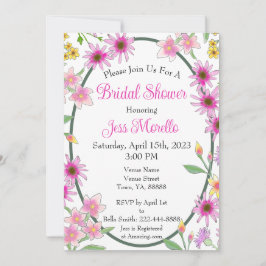 ピンクイエローフラワーズグリーンウォーターブライダルシャワー 招待状