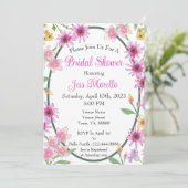 ピンクイエローフラワーズグリーンウォーターブライダルシャワー 招待状 (スタンド正面)