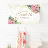 ピンクイエローフラワーズ金ゴールドグリッタースウィート16 横断幕 (インサイチュ)