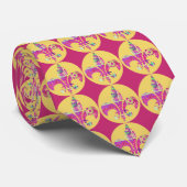 ピンクイエローフルーアディ李アートパターンタイ ネクタイ (ロール)