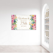 ピンクイエローフローラグリッター75th誕生日へようこそ 横断幕