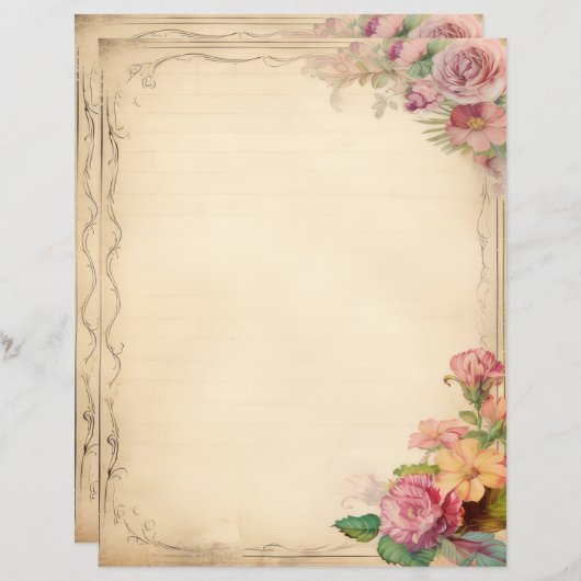 ピンクイエローフローラジャンクジャーナルアンティーク文房具 (正面/裏面)