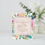 ピンクイエローフローラスクリプトカップルのブライダルシャワー 招待状 (スタンド正面)