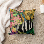 ピンクイエローフローラゼブラインディアンプリントパターン クッション (ブランケット)