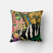 ピンクイエローフローラゼブラインディアンプリントパターン クッション (裏面)