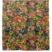 ピンクイエローフローラゼブラインディアンプリントパターン シャワーカーテン (正面)