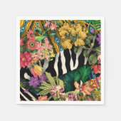 ピンクイエローフローラゼブラインディアンプリントパターン スタンダードカクテルナプキン (正面)