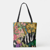 ピンクイエローフローラゼブラインディアンプリントパターン トートバッグ (裏面)