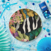 ピンクイエローフローラゼブラインディアンプリントパターン ペーパープレート (パーティー)