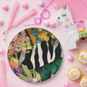 ピンクイエローフローラゼブラインディアンプリントパターン ペーパープレート (パーティー)