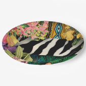 ピンクイエローフローラゼブラインディアンプリントパターン ペーパープレート (アングル)